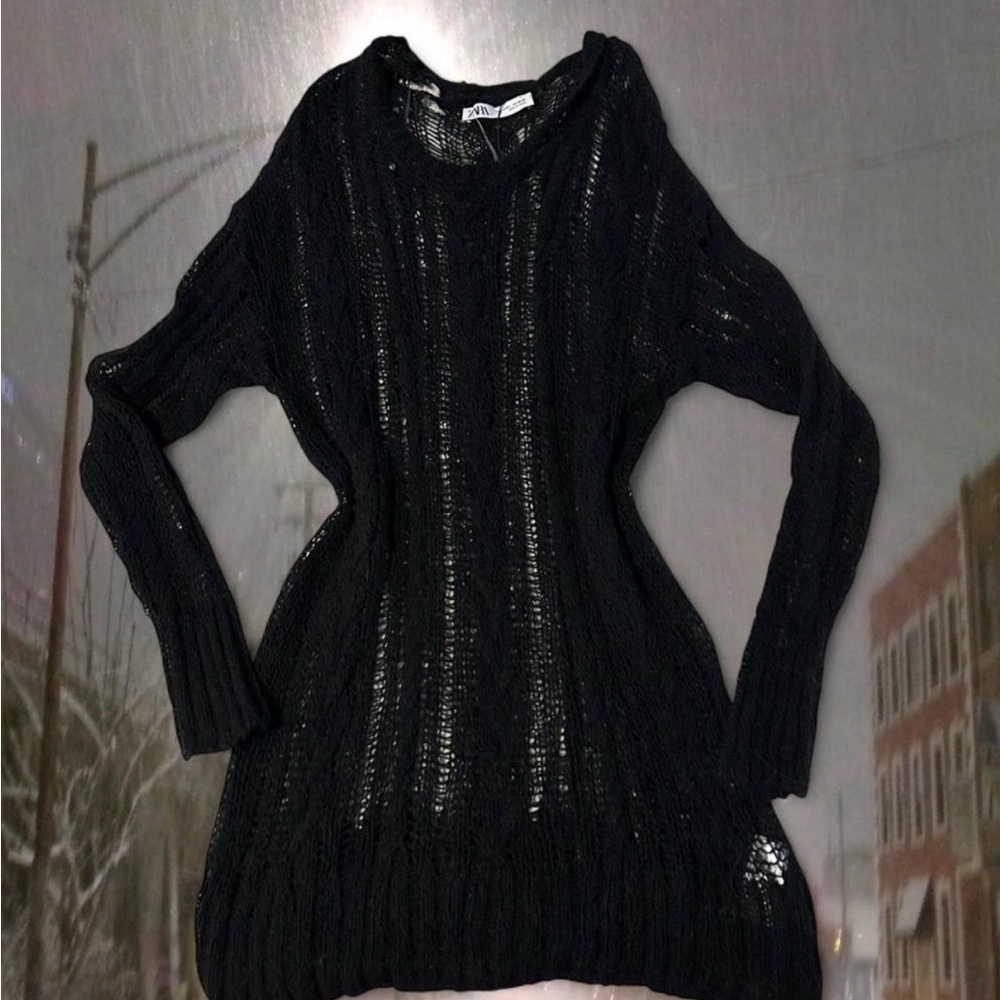 Zara Black Open-Knit Top